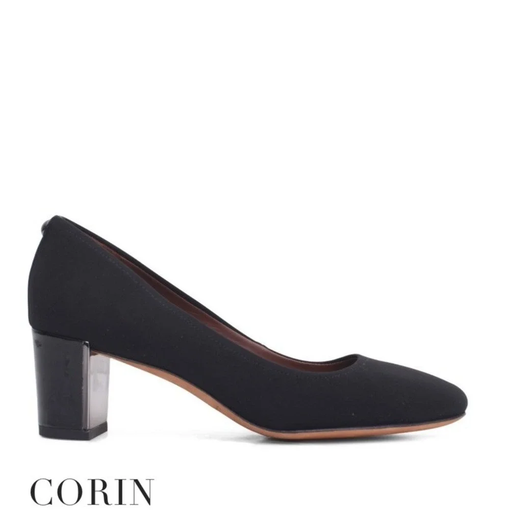 Women Donald J Pliner Corin Block Chrome-Heel Black Pumps Variety 9.5M  RP $ 218
